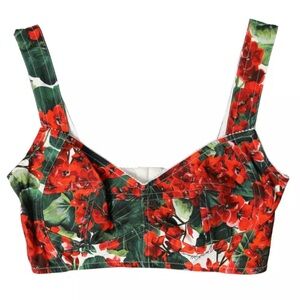 Dolce & Gabbana Bustier Bralette Crop Top Red Floral Geranium Majolica XS 0 36